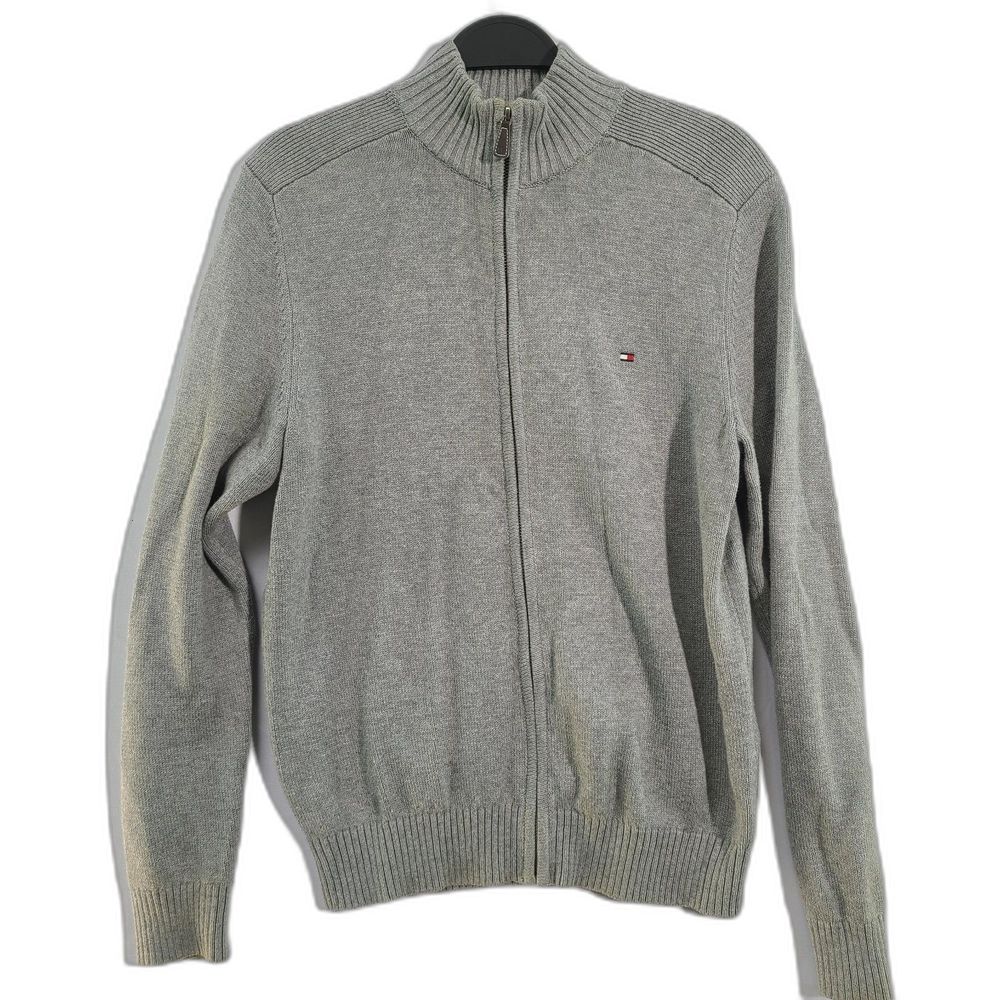 Tommy Hilfiger Light Gray Heather Ribbed Fleece Lined Full Zip Sweater Small